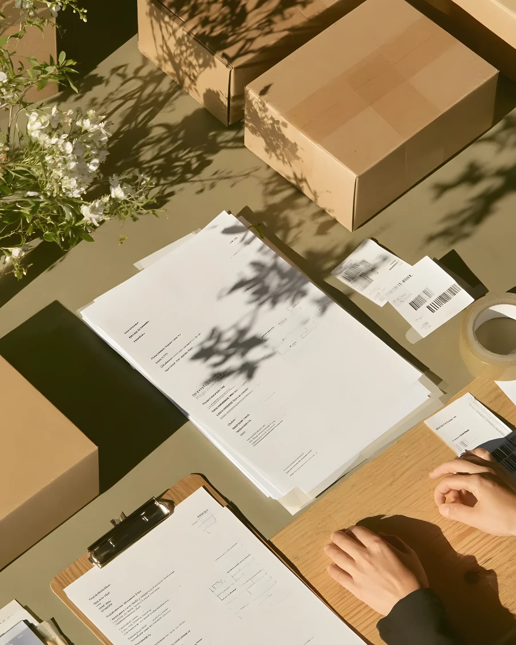 a demand plan and cartons on a sunlit desk