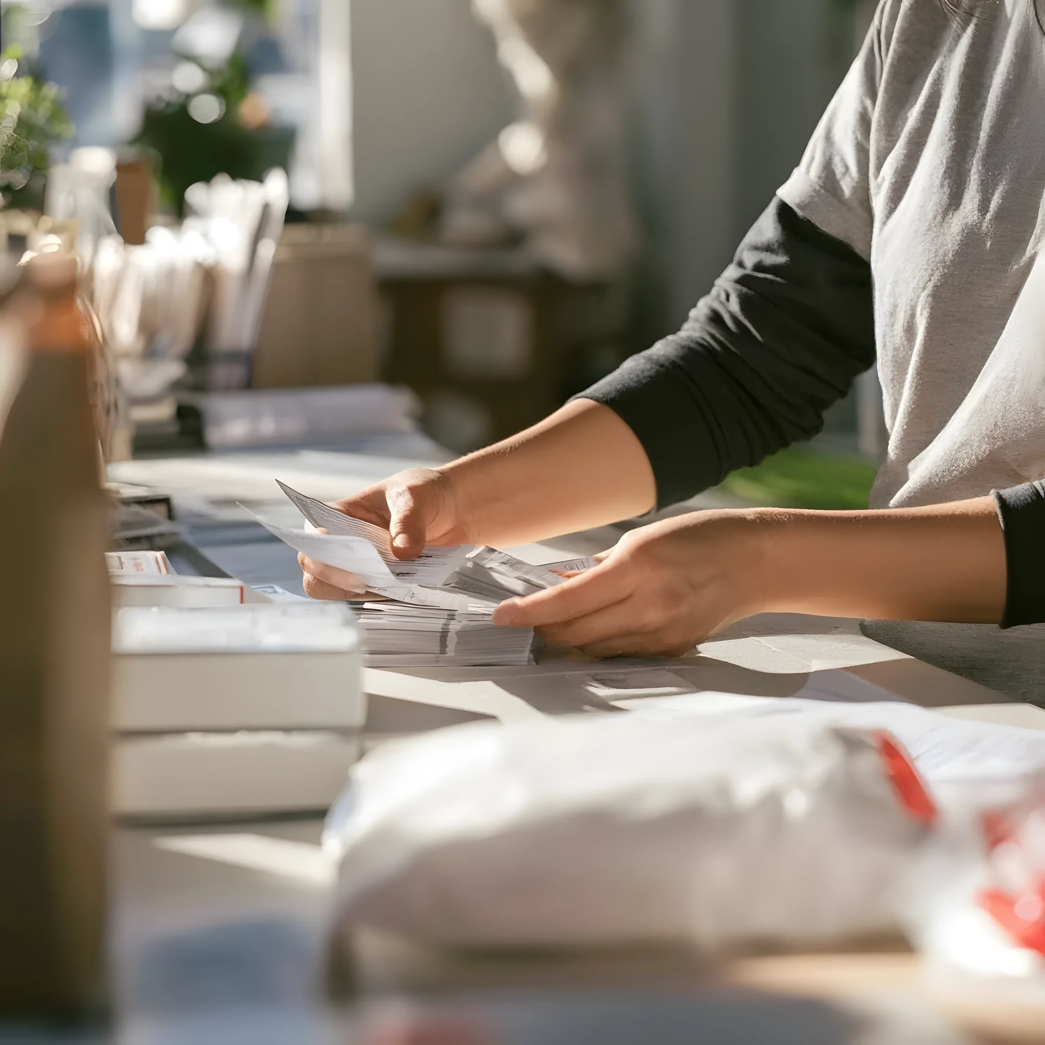 a small team working at a counter